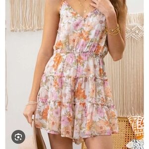 BLU PEPPER FLOWY FLORAL CHIFFON RUFFLE ROMPER SIZE MEDIUM NWT